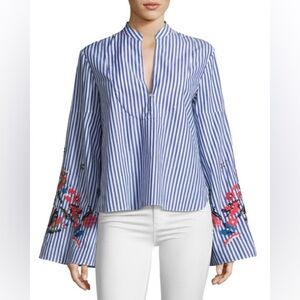 Tanya Taylor
Klara Embroidered Menswear Stripe Top, Blue/White